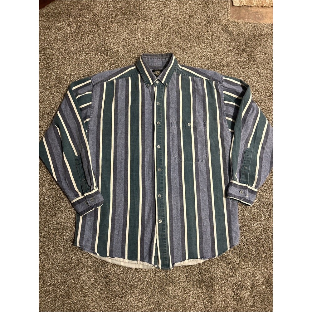 VTG Santana Mens Blue Denim Stripe Denim Button Down Shirt Cotton Western Medium